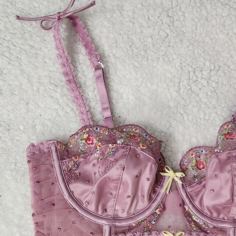 New!For Love And Lemons Daphne‎ Embroidered Bustier Pale Pink - Picture 10 of 14